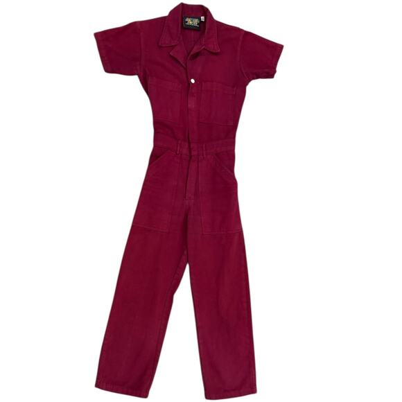Big Bud Press Short Sleeve Cotton Utility Jumpsuit in Cranberry - Picture 8 of 12